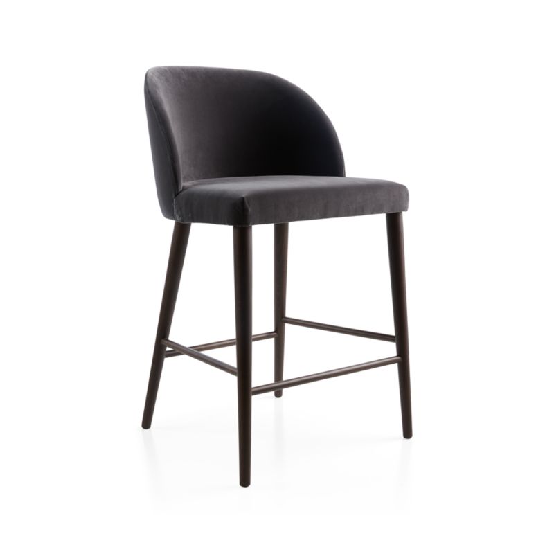 Camille Anthracite Velvet Counter Stool + Reviews | Crate & Barrel