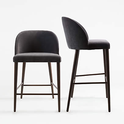 Stools Camille Anthracite Velvet Bar Stools | Crate and Barrel