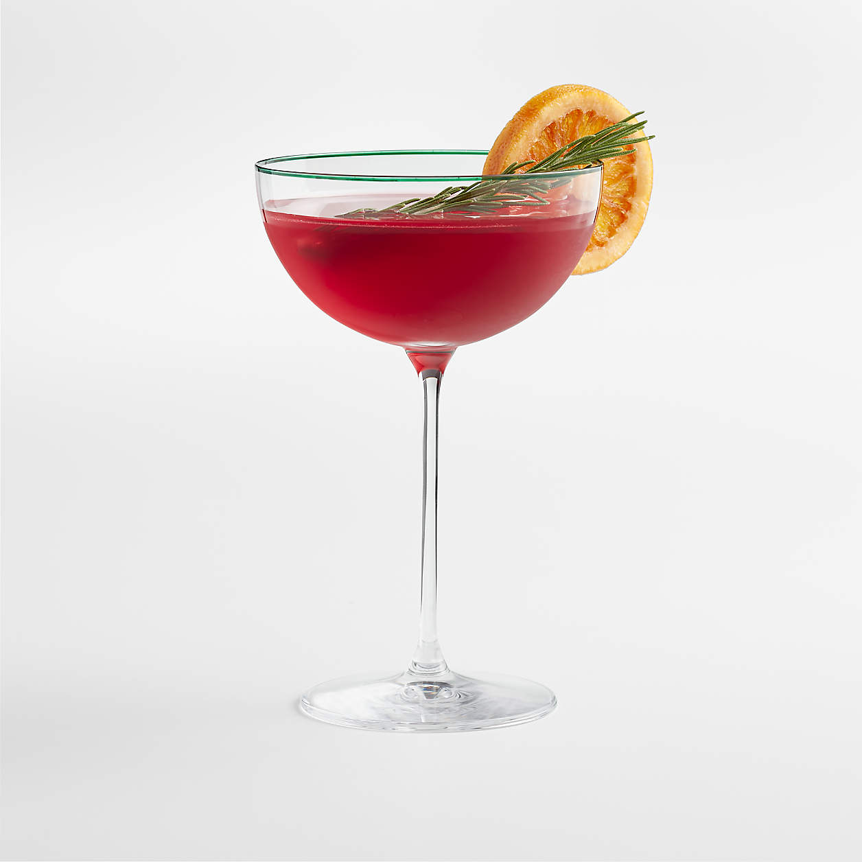 Camille LongStem Christmas Champagne Coupe Glass with Green Rim