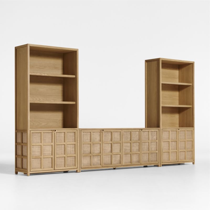 Campagna 94" Rattan and Natural Oak Wood Storage Media Console with 2 Storage Bookcases - image 5 of 8