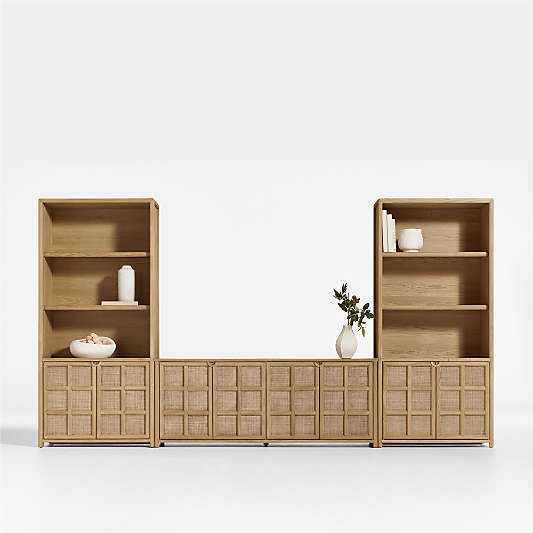 Campagna Rattan and Natural Oak Wood Storage Media Console Set (154"-172")