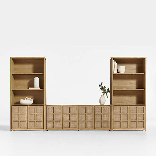 Campagna Rattan and Natural Oak Wood Storage Media Console Set (154"-172")