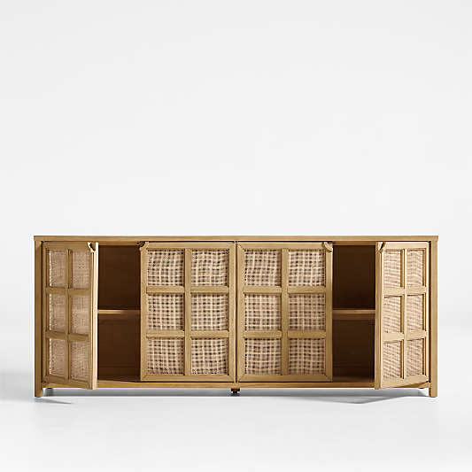 Campagna Rattan and Natural Oak Wood Storage Media Console (76"-94")