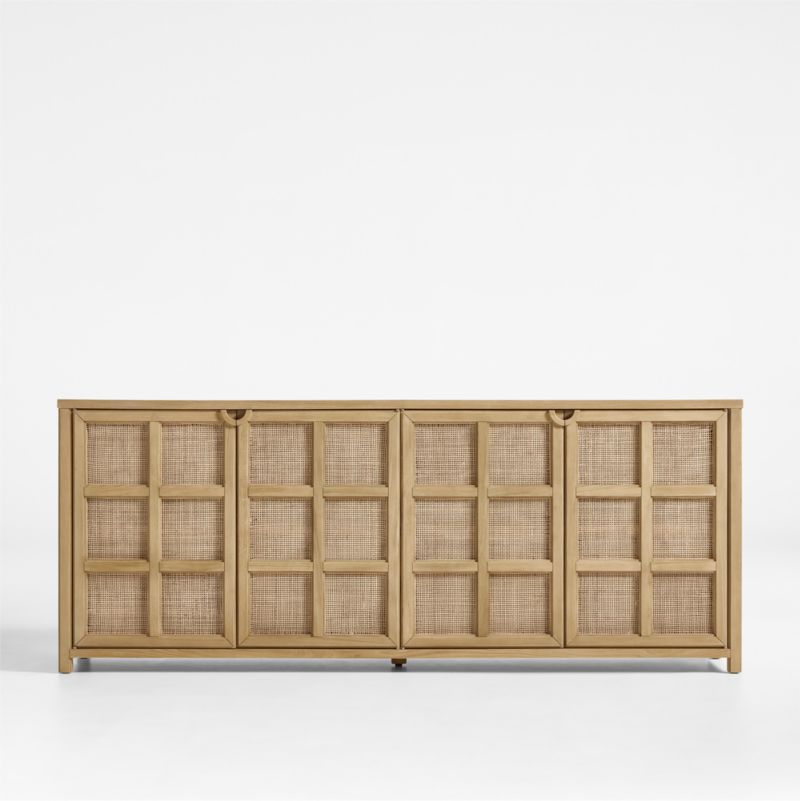 Campagna 76" Rattan and Natural Oak Wood Storage Media Console