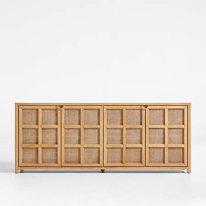 Campagna 76" Rattan and Natural Oak Wood Storage Media Console