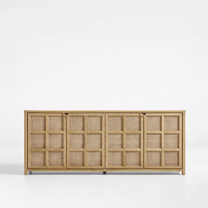 Campagna 76" Rattan and Natural Oak Wood Storage Media Console