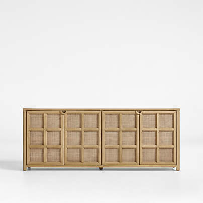 Campagna 76" Rattan and Natural Oak Wood Storage Media Console