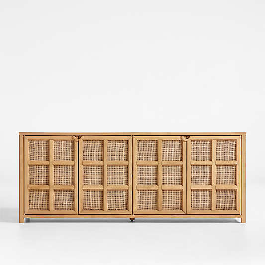 Campagna Rattan and Natural Oak Wood Storage Media Console (76"-94")