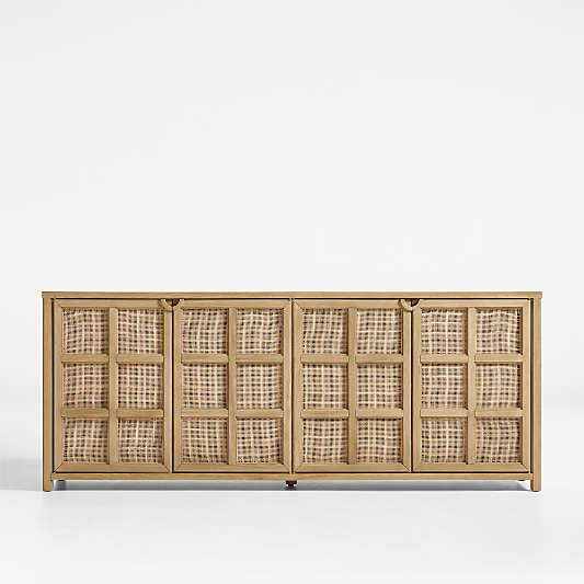 Campagna Rattan and Natural Oak Wood Storage Media Console (76"-94")