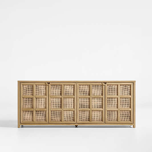 Campagna 76" Rattan and Natural Oak Wood Storage Media Console