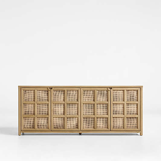 Campagna 76" Rattan and Natural Oak Wood Storage Media Console