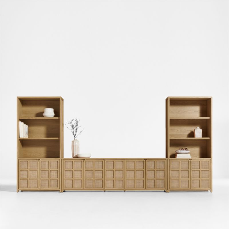 Campagna 94" Rattan and Natural Oak Wood Storage Media Console with 2 Storage Bookcases - image 0 of 8