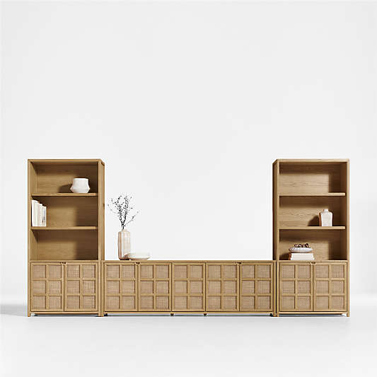 Campagna 154" Rattan and Natural Oak Wood Storage Media Console Set