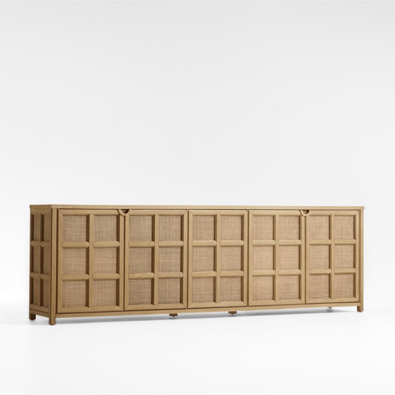 Campagna 94" Rattan and Natural Oak Wood Storage Media Console - image 5 of 12