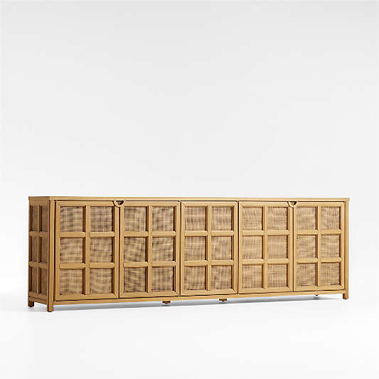 Campagna 94" Rattan and Natural Oak Wood Storage Media Console