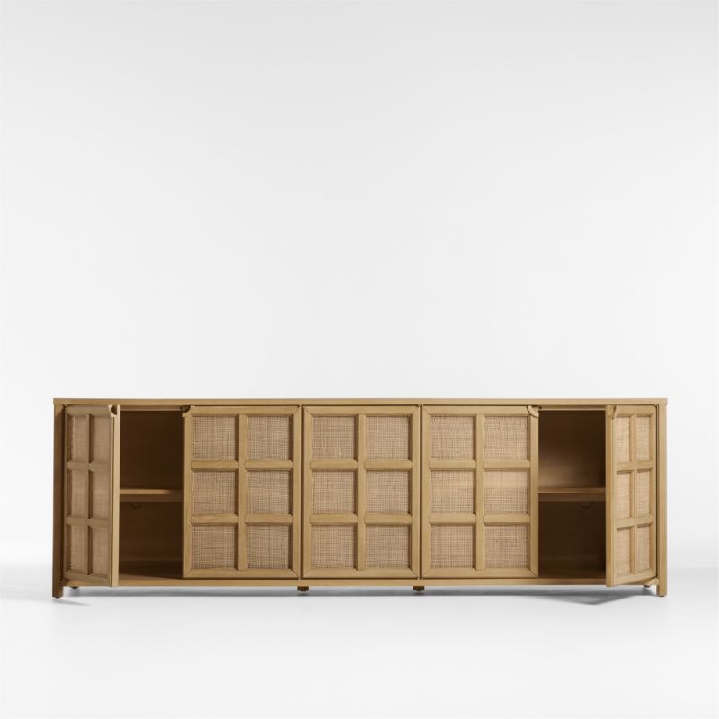 Campagna 94" Rattan and Natural Oak Wood Storage Media Console - image 6 of 12