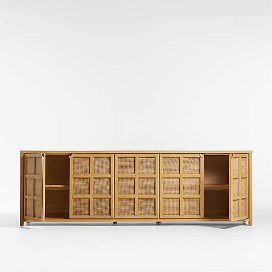 Campagna 94" Rattan and Natural Oak Wood Storage Media Console