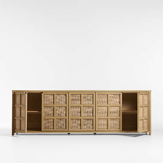 Campagna 94" Rattan and Natural Oak Wood Storage Media Console