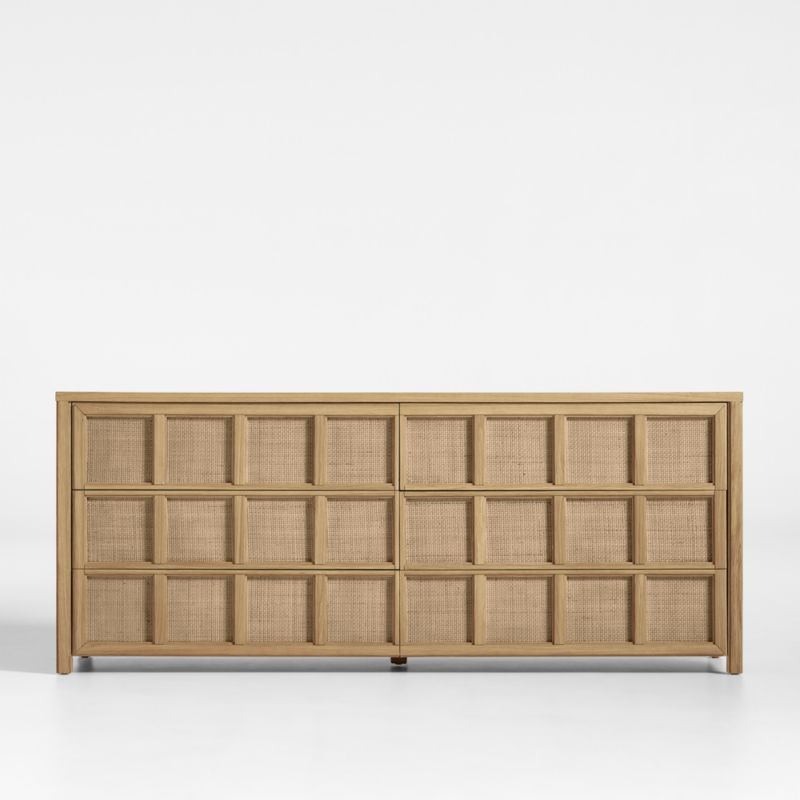 Campagna Rattan and Natural Oak Wood 6-Drawer Dresser