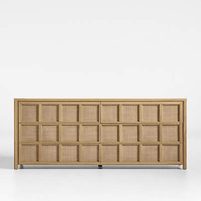 Campagna 71" Rattan and Natural Oak Wood 6-Drawer Dresser