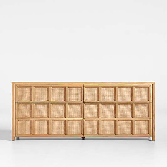 Campagna Rattan and Natural Oak Wood 6-Drawer Dresser