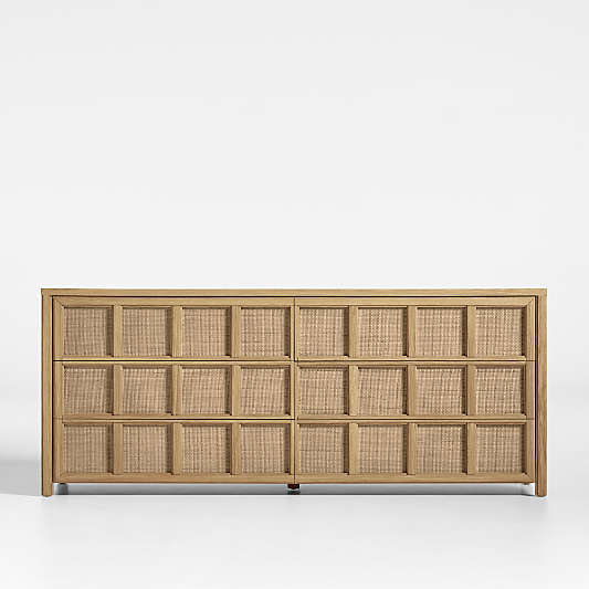 Campagna 71" Rattan and Natural Oak Wood 6-Drawer Dresser