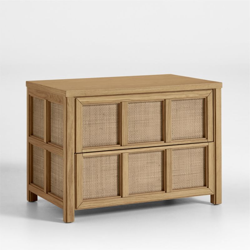 Campagna Rattan and Natural Oak Wood Nightstand with Drawers - image 4 of 8