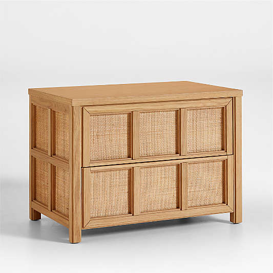 Campagna Rattan and Natural Oak Wood Nightstand with Drawers