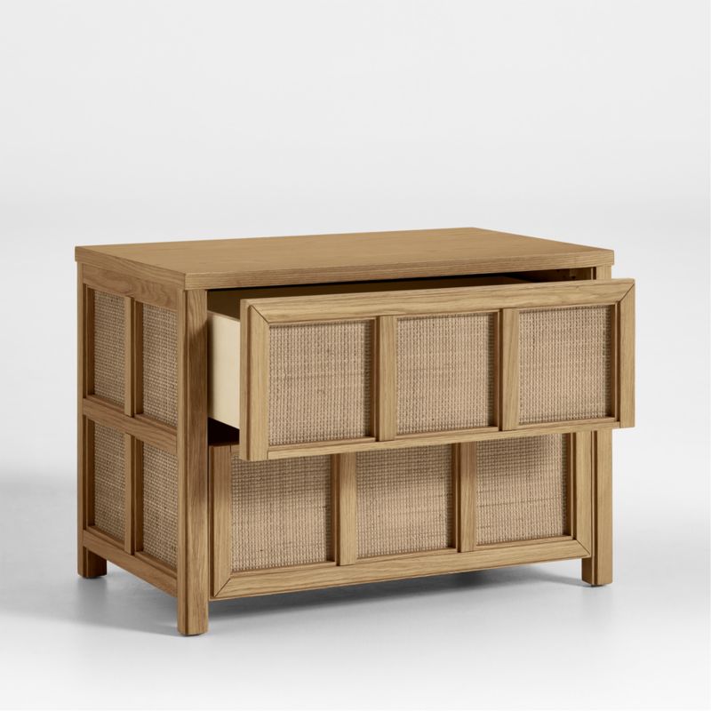 Campagna Rattan and Natural Oak Wood Nightstand with Drawers - image 5 of 8