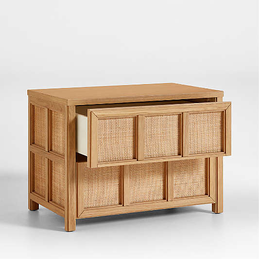 Campagna Rattan and Natural Oak Wood Nightstand with Drawers