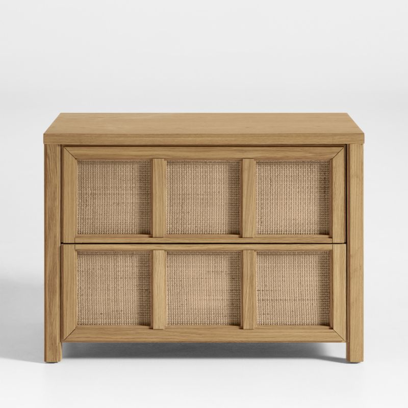 Campagna Rattan and Natural Oak Wood Nightstand with Drawers - image 0 of 8