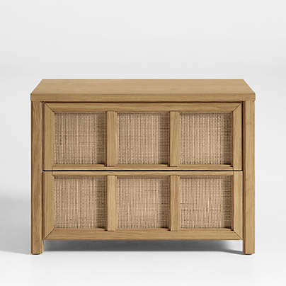 Campagna Rattan and Natural Oak Wood Nightstand with Drawers