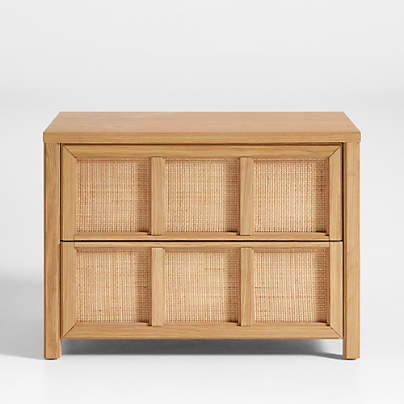 Campagna Rattan and Natural Oak Wood Nightstand with Drawers