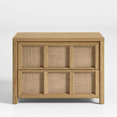 Campagna 30" Rattan and Natural Oak Wood Nightstand