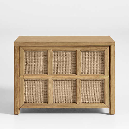 Campagna Rattan and Natural Oak Wood Nightstand with Drawers