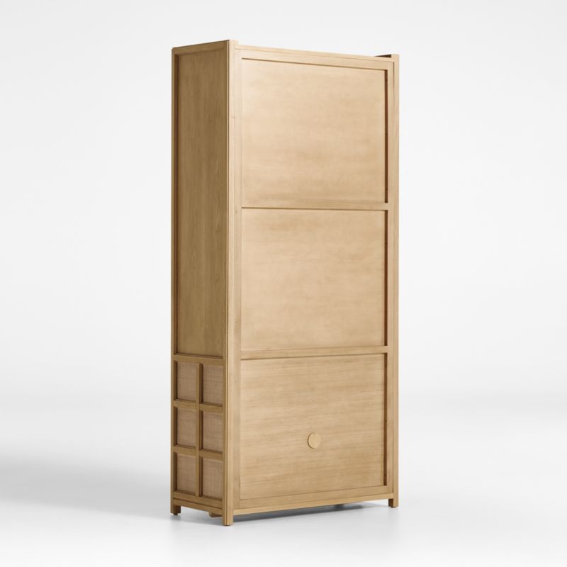 Campagna Rattan and Natural Oak Wood 3-Shelf Storage Bookcase Cabinet - image 9 of 12