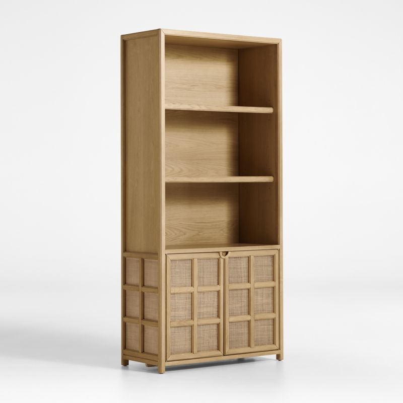 Campagna Rattan and Natural Oak Wood 3-Shelf Storage Bookcase Cabinet - image 7 of 12