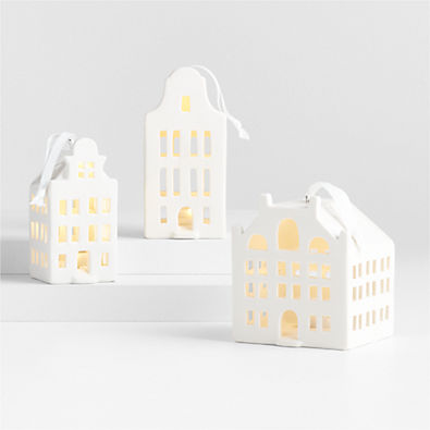 View White Ceramic Canal House Christmas Tree Ornaments, Set of 3 details