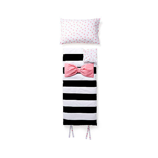 Pink Bow Striped Toddler Sleeping Bag and Pillowcase