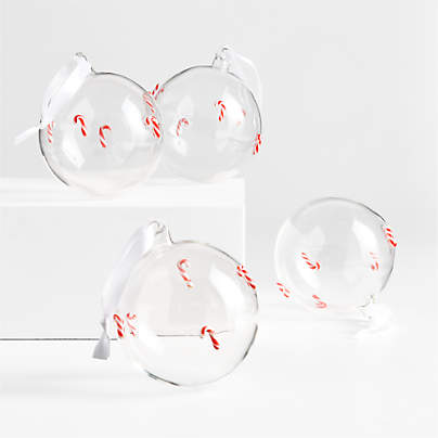 European Candy Cane Glass Ball Christmas Ornament, Set of 4