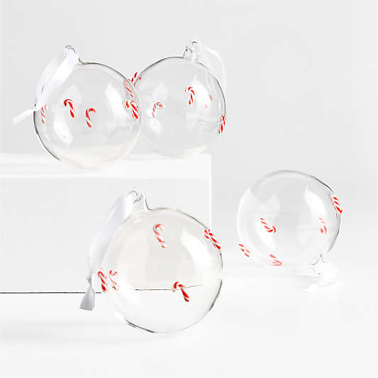 European Candy Cane Glass Ball Christmas Ornament, Set of 4