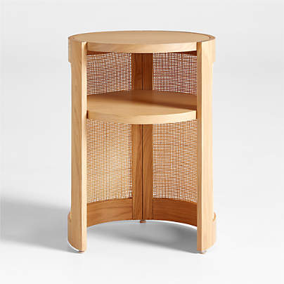 Cane 18" Natural Wood Round Nursery Side Table