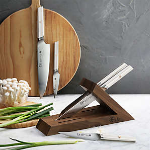 KitchenAid Premier 6-Piece Ash Wood Knife Block Set | Crate & Barrel