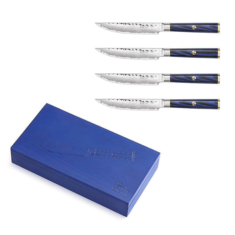 TASTY * 4 Piece Steak Knives / Serrated Blades * BLUE * Free