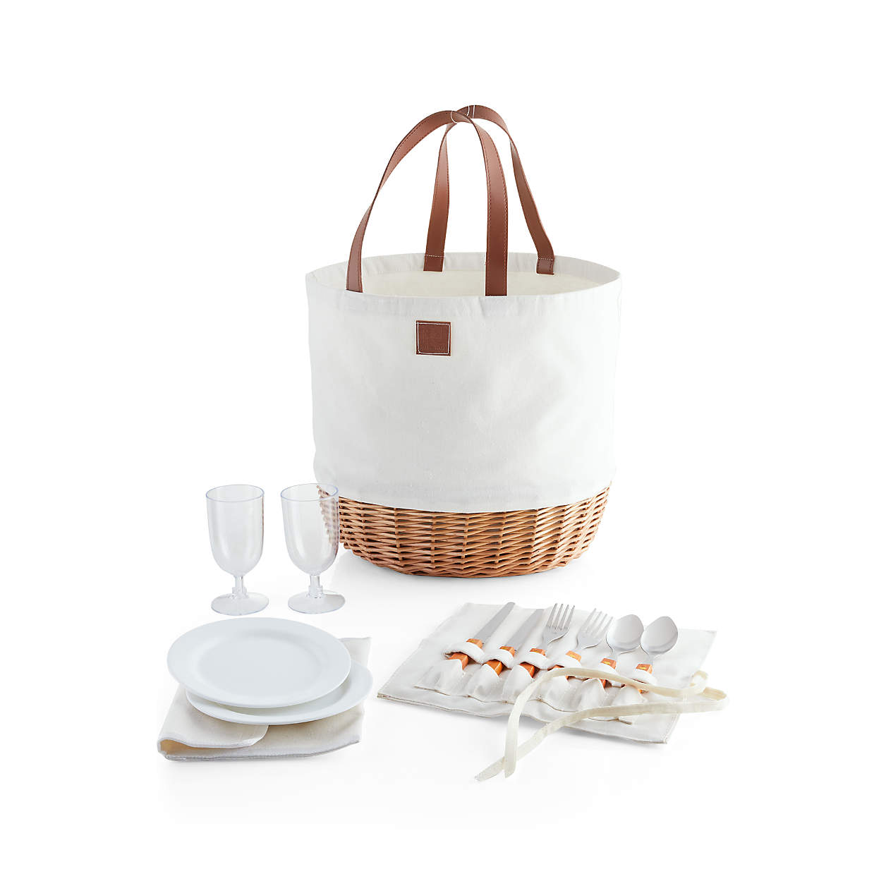 White Canvas Picnic Basket + Reviews | Crate & Barrel