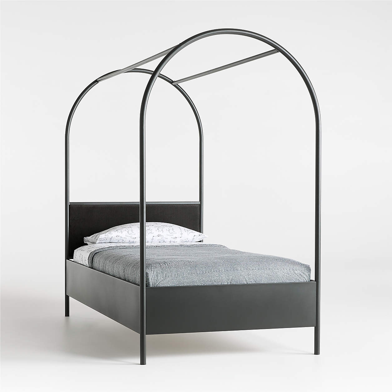 Canyon Arched Kids Twin Black Canopy Bed with Upholstered Headboard