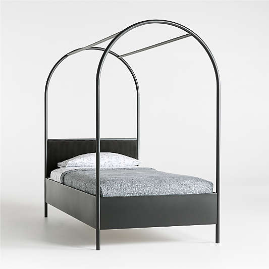 Canyon Arched Kids Twin Black Canopy Bed with Upholstered Headboard by Leanne Ford