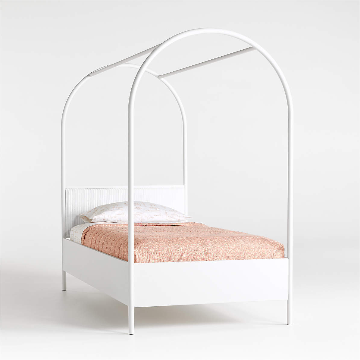 Canyon Arched Kids Twin White Canopy, Twin Bed With Padded Headboard