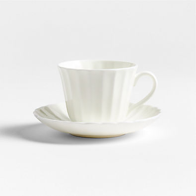 View Capella White Bone China Mug with Saucer details