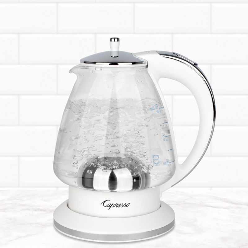 Capresso H20 White Electric Glass Tea Kettle Reviews Crate And Barrel 5385